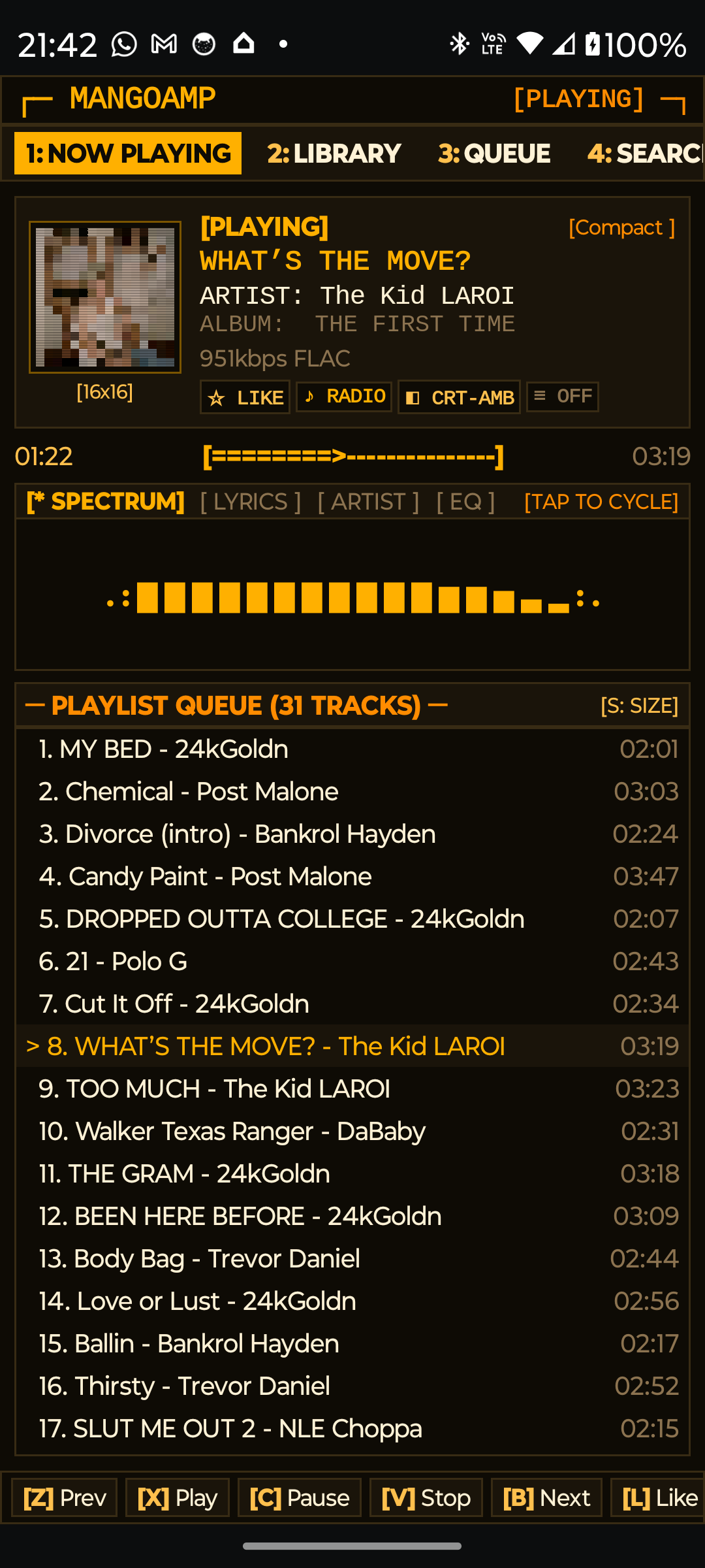 MangoAmp Amber CRT Now Playing