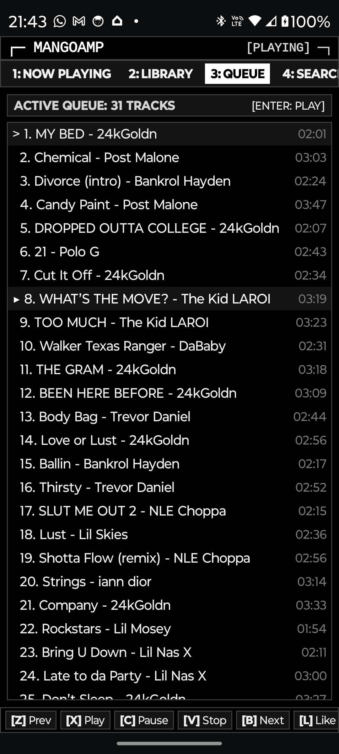 MangoAmp Playback Queue Tab